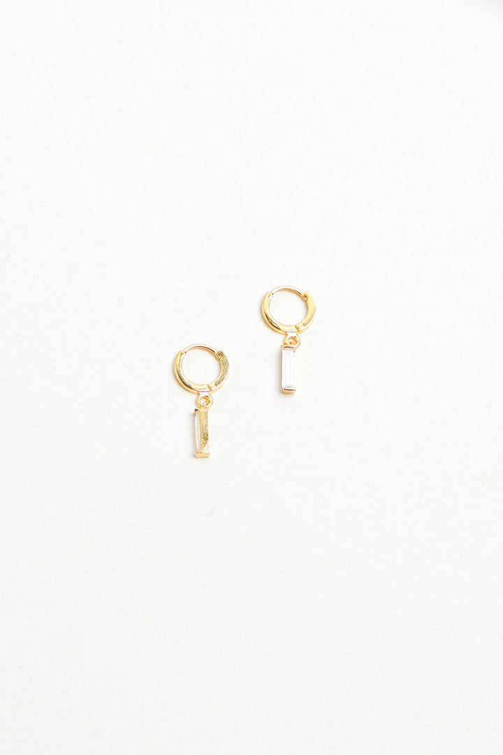 HOOP EARRING WITH TINY BAR PENDANT in Gold — alternate angle