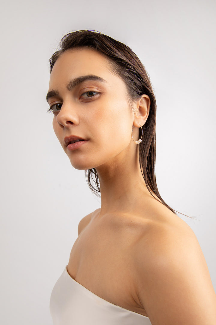 PEARL HOOP EARRING in Silver — alternate angle