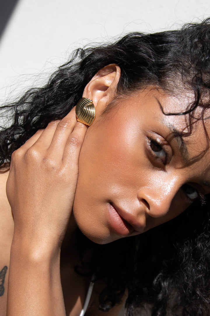 ABSTRACT TEXTURED EARRINGS in Gold — alternate angle