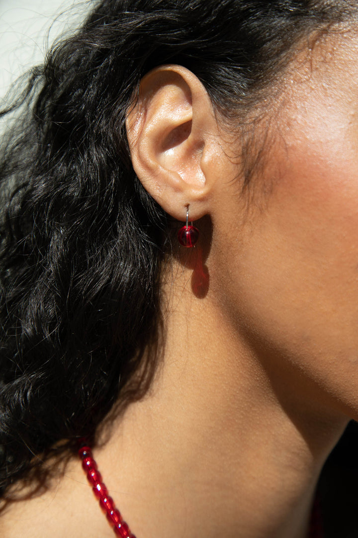 RED BEAD HOOP EARRING in Red — alternate angle