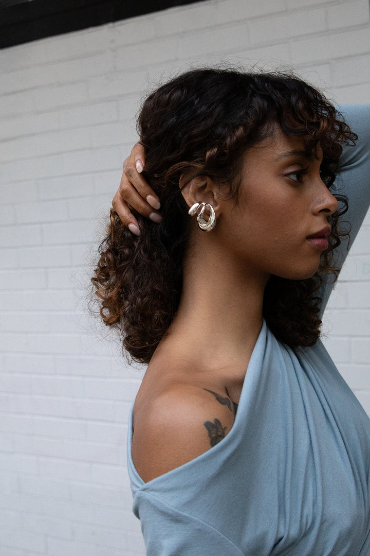LAYERED ABSTRACT EARRING in Silver — alternate angle