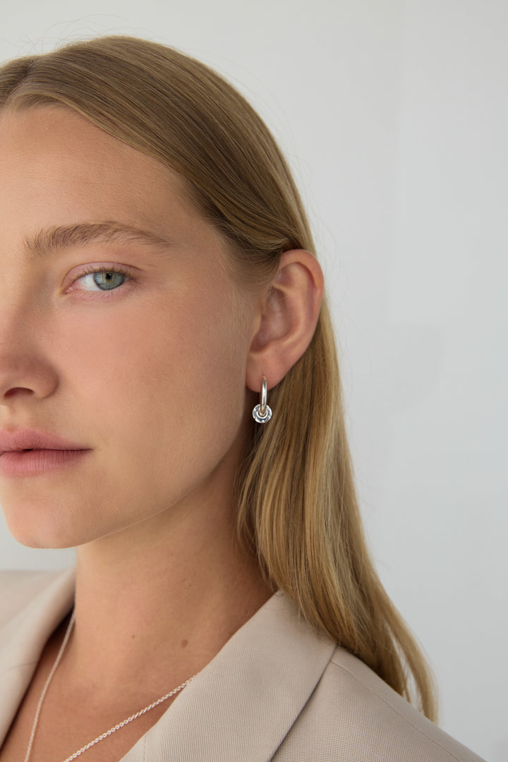MINIMAL GEM HOOP EARRINGS in Silver — alternate angle