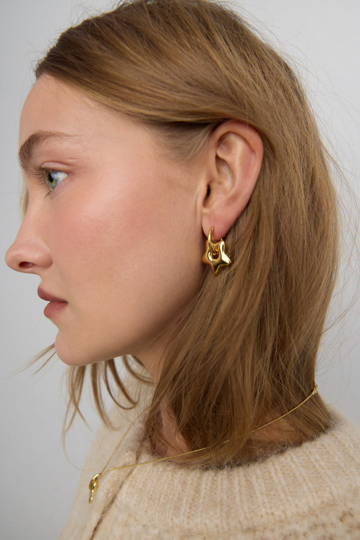 STAR PENDANT HOOP EARRINGS in Gold — alternate angle