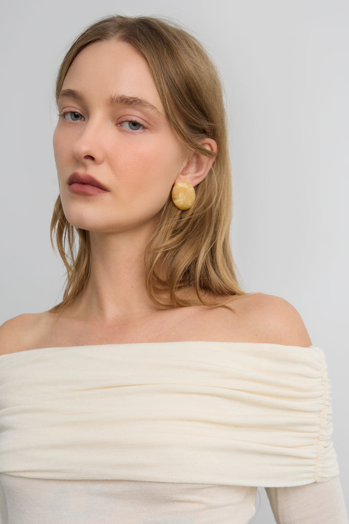 MARBLE RESIN OVAL EARRINGS in Yellow Mix — alternate angle