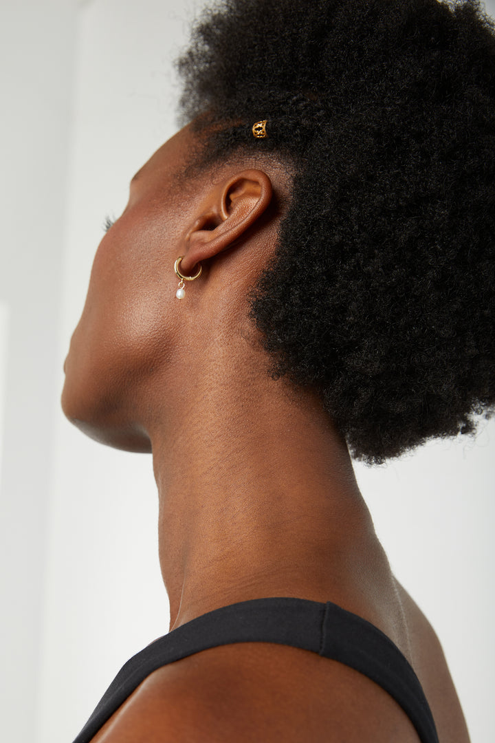 CHARM HUGGIE HOOP in Gold Pearl — alternate angle