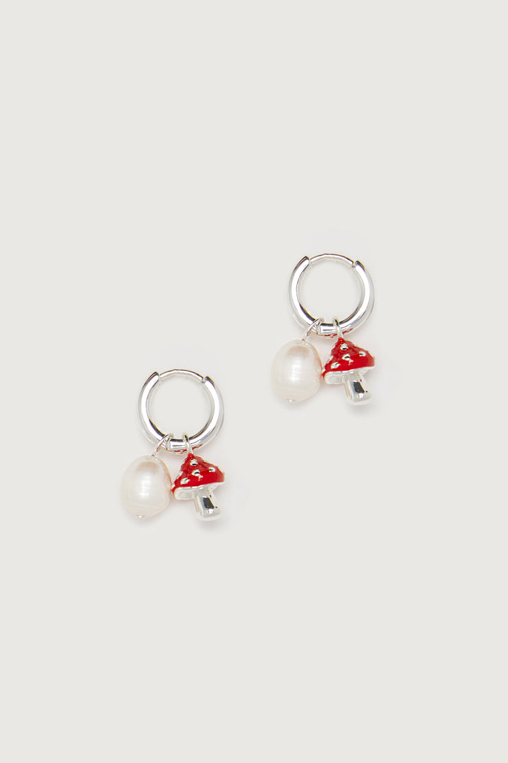 CHARM & PEARL HOOP in Silver Flower — alternate angle