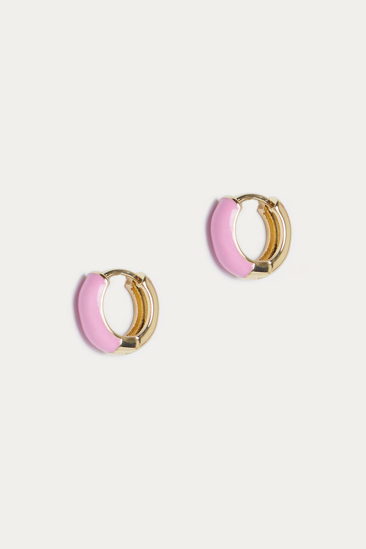 SMALL ENAMEL HOOP in Fuschia Pink — alternate angle