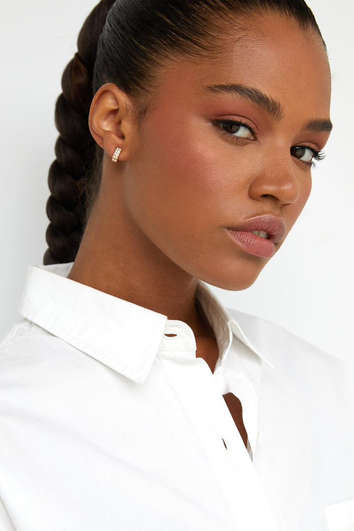 HUGGIE HOOPS WITH GEM in Gold — alternate angle