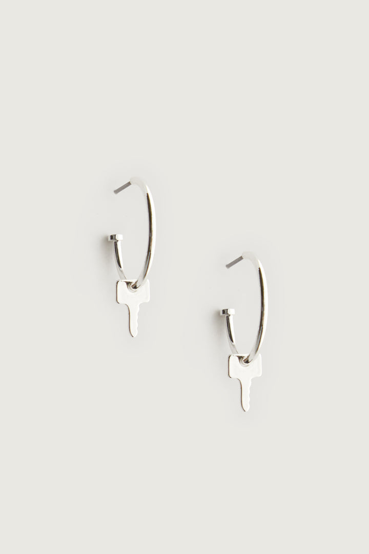 KEY CHARM HOOP EARRING in Silver — alternate angle