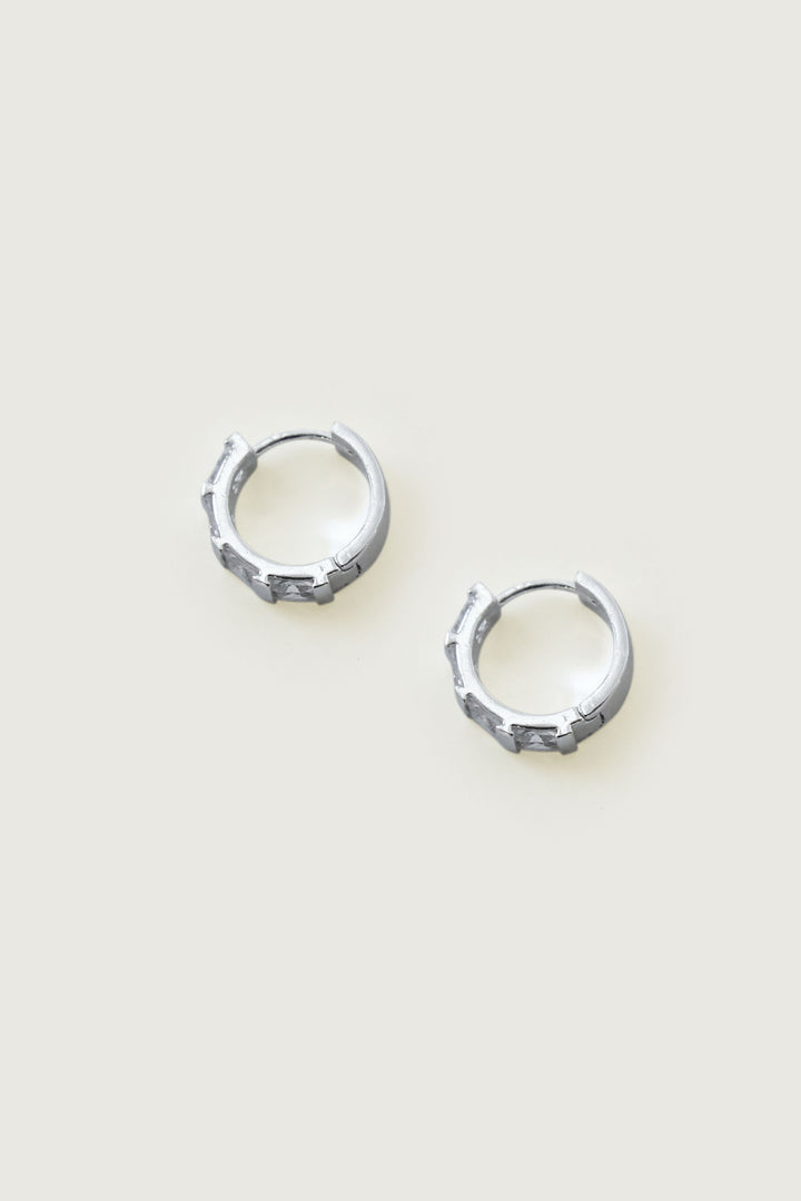 SMALL ZIRCONIA HOOP EARRING in Silver — alternate angle