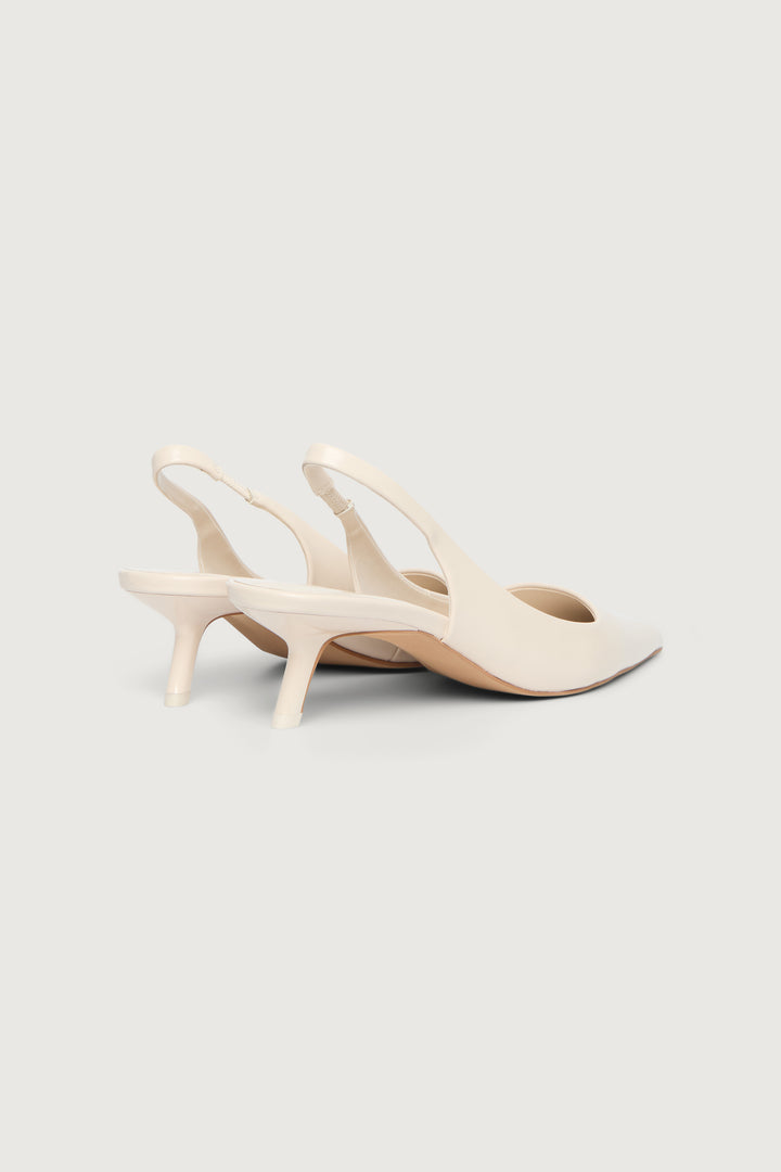 POINTED TOE SLING BACK KITTEN HEEL in Polished Cream — alternate angle
