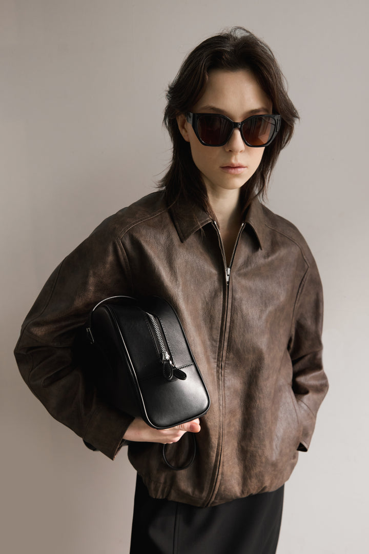 LARGE CAT EYE SUNGLASSES in Coffee Brown — alternate angle