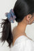 Sheer plaid hair scrunchie in blue plaid — main image
