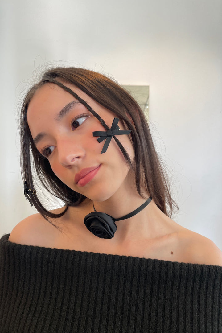 SET OF THREE BOW HAIR CLIPS in Black — alternate angle