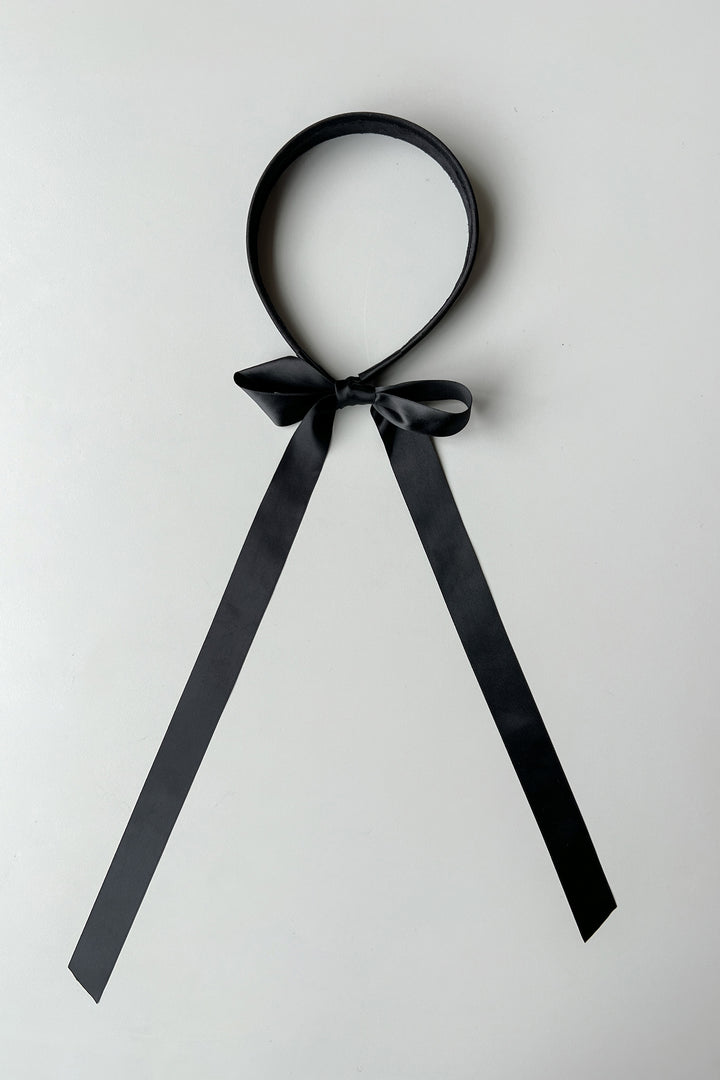 HEADBAND WITH RIBBON TIE in Black — alternate angle