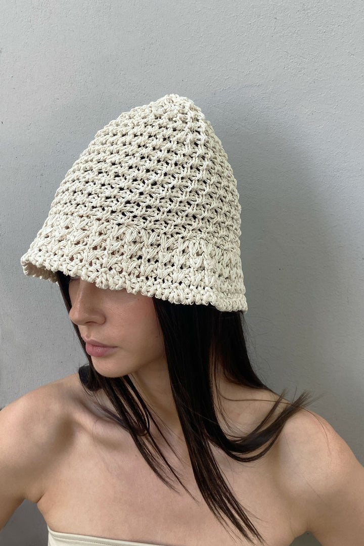 CROCHET BUCKET HAT in Ivory — alternate angle