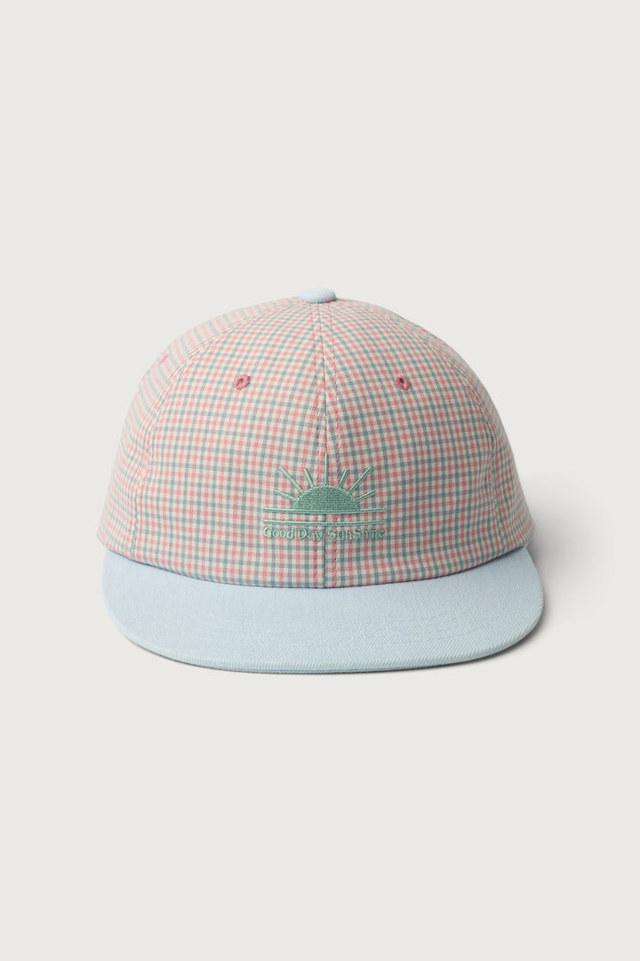'GOOD DAY SUNSHINE' GINGHAM CAP in Blue — alternate angle