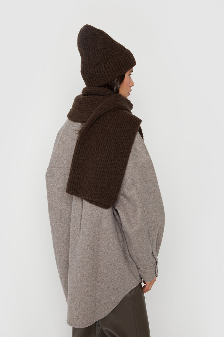 RIBBED BEANIE in CHOCOLATE — alternate angle