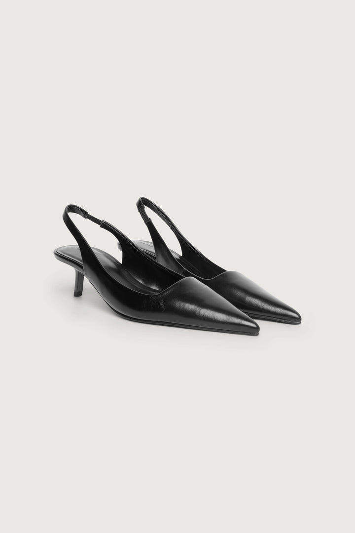 POINTED TOE SLING BACK KITTEN HEEL in Polished Black — alternate angle