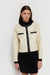 Contrast trim vegan leather jacket in cream — main image