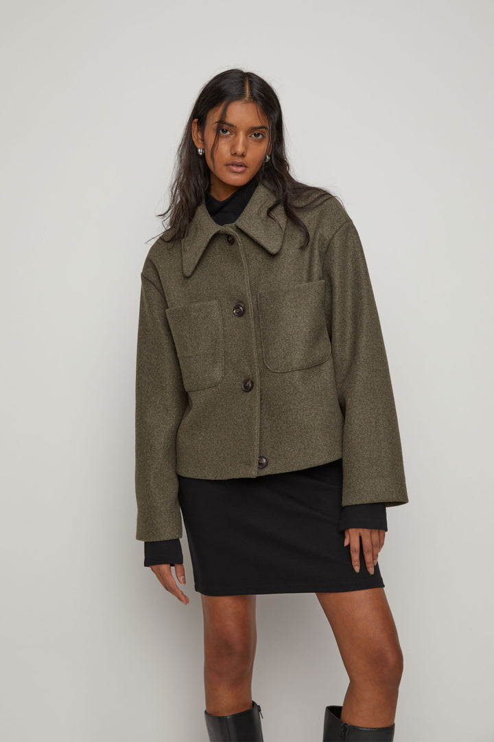 COLLARED SHORT JACKET in Taupe — alternate angle