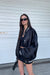 Satin bomber jacket in black — main image