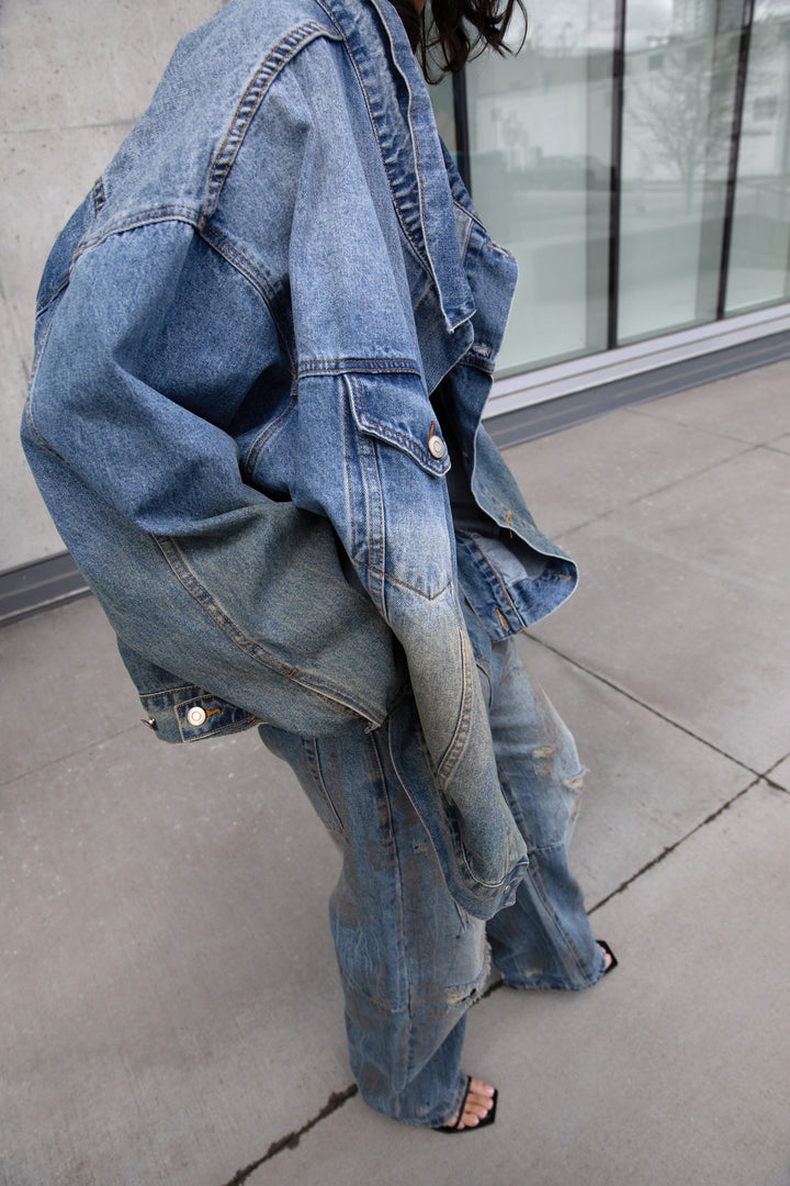 OVERSIZED VINTAGE DENIM JACKET in Blue — alternate angle