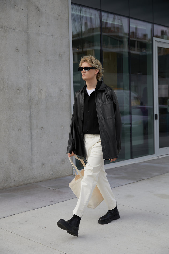 VEGAN LEATHER SHIRT JACKET in Black — alternate angle