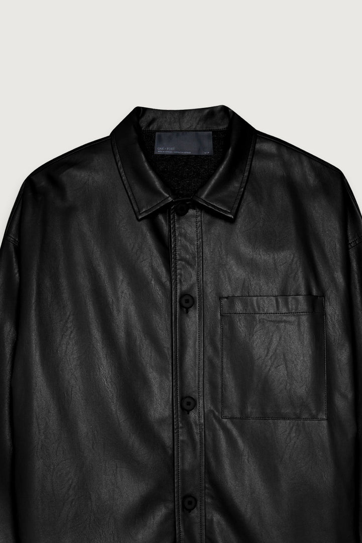 VEGAN LEATHER SHIRT JACKET in Black — alternate angle