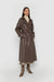 Oversized vegan leather trench coat in chocolate brown — main image