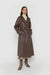 Oversized vegan leather trench coat in chocolate brown — main image
