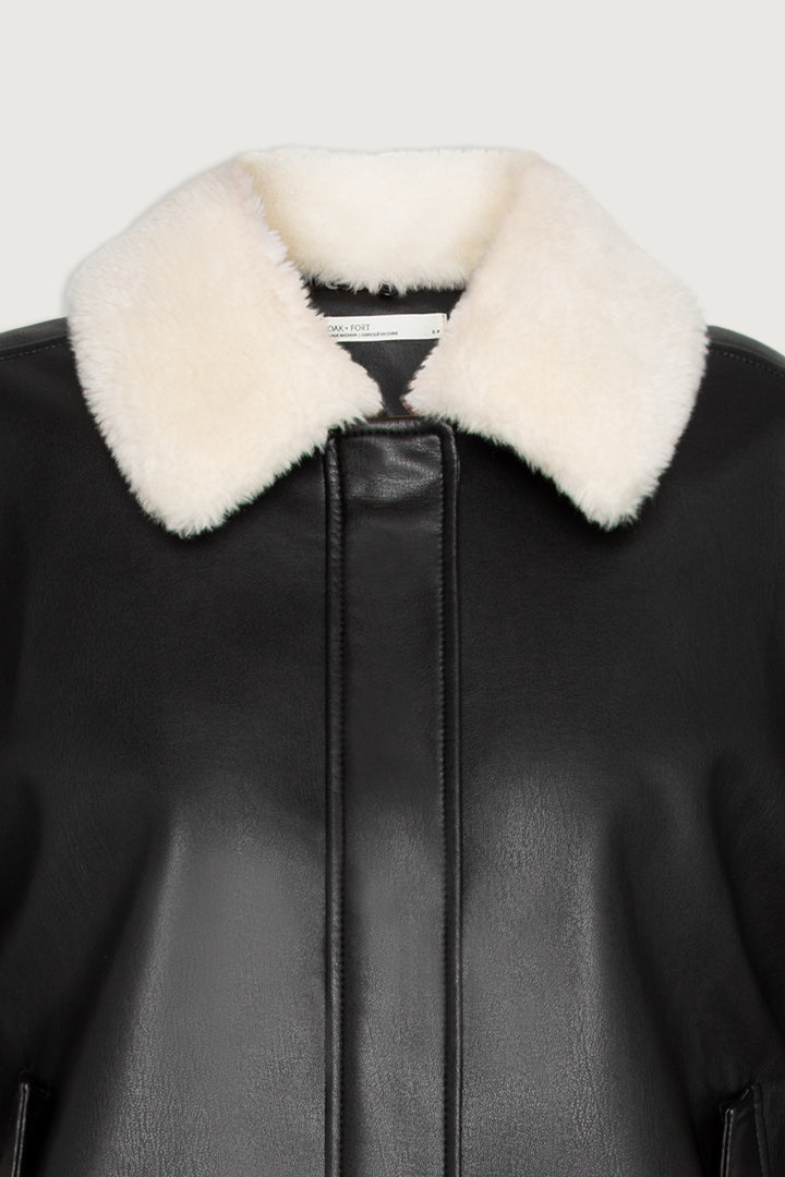 VEGAN LEATHER BOMBER JACKET in Black — alternate angle