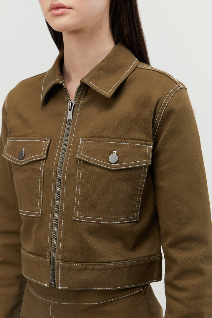 CROPPED TWILL JACKET in Beech — alternate angle