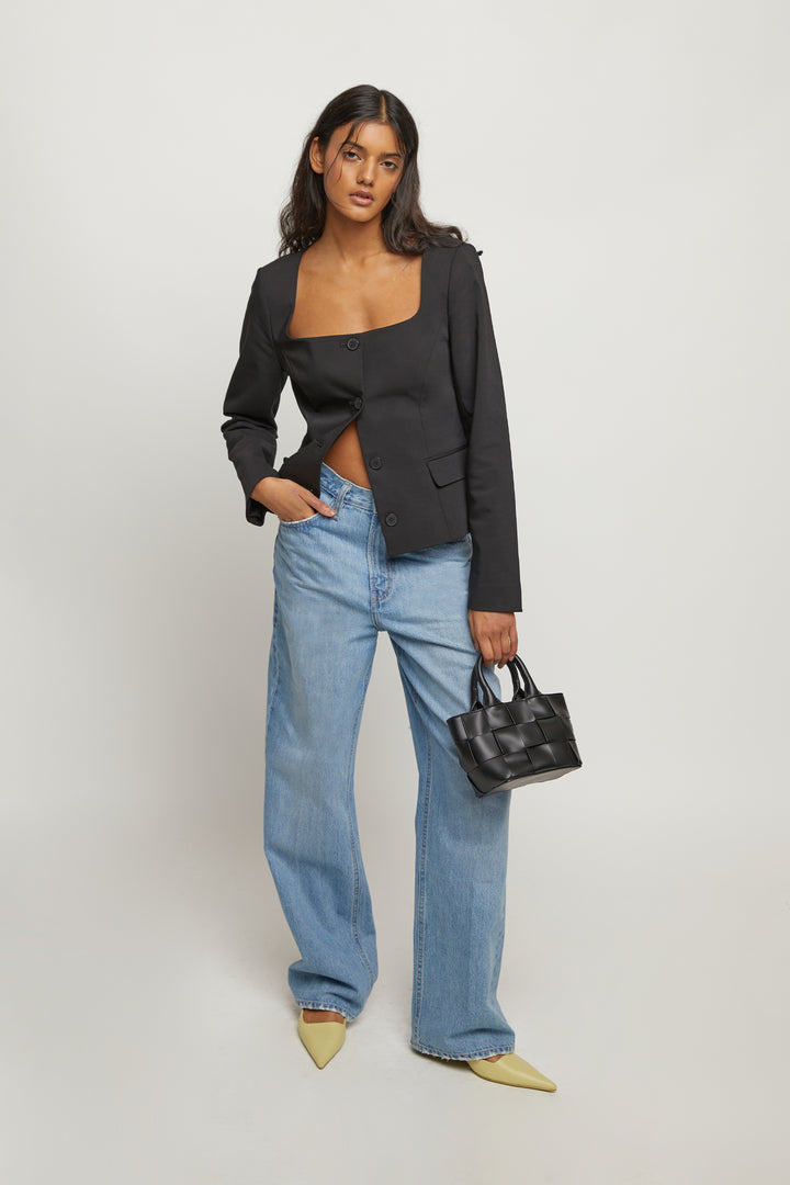 COLLARLESS BLAZER in Black — alternate angle