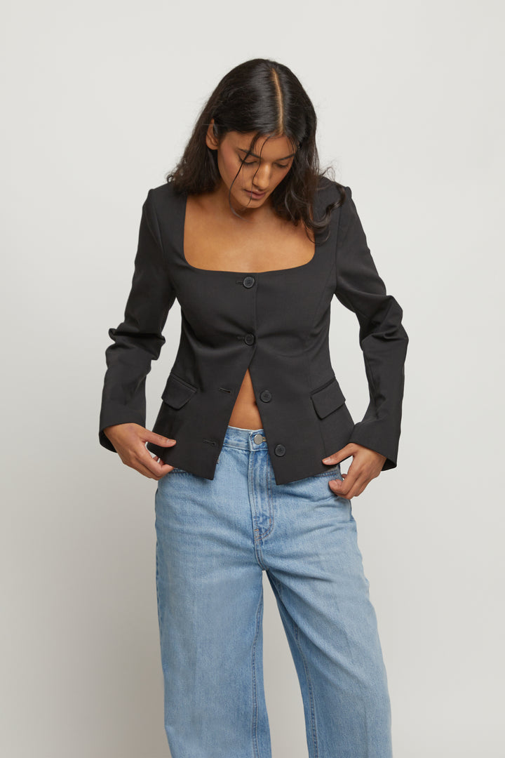 COLLARLESS BLAZER in Black — alternate angle
