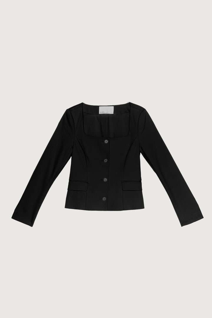 COLLARLESS BLAZER in Black — alternate angle