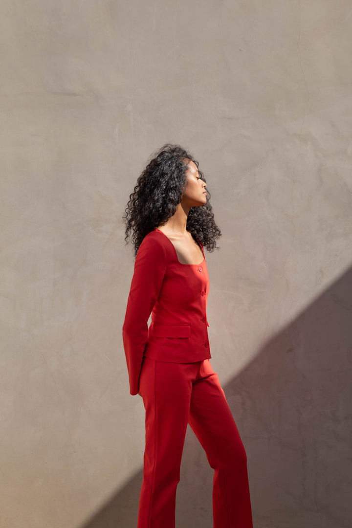 COLLARLESS BLAZER in Red Alert — alternate angle