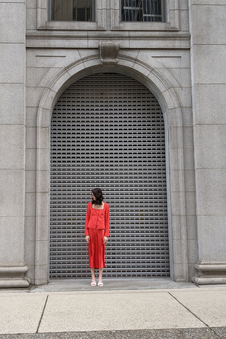 COLLARLESS BLAZER in Red Alert — alternate angle