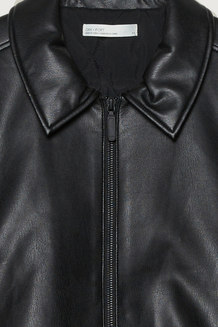 VEGAN LEATHER BOMBER JACKET in Black — alternate angle