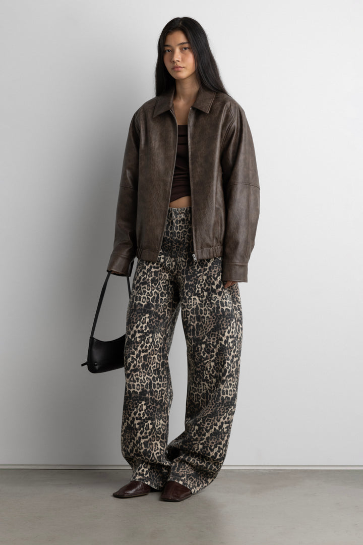 BARREL LEG DENIM JEAN in Leopard — alternate angle
