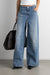 Creased effect wide leg jean in sand medium wash — main image