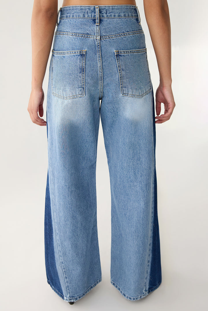 DUO TONE WASH STRAIGHT LEG DENIM JEAN in Medium Blue Wash — alternate angle