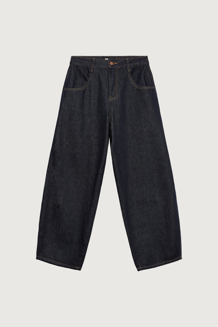 CROPPED HIGH-RISE BARREL LEG DARK BLUE WASH JEAN in DARK BLUE — alternate angle