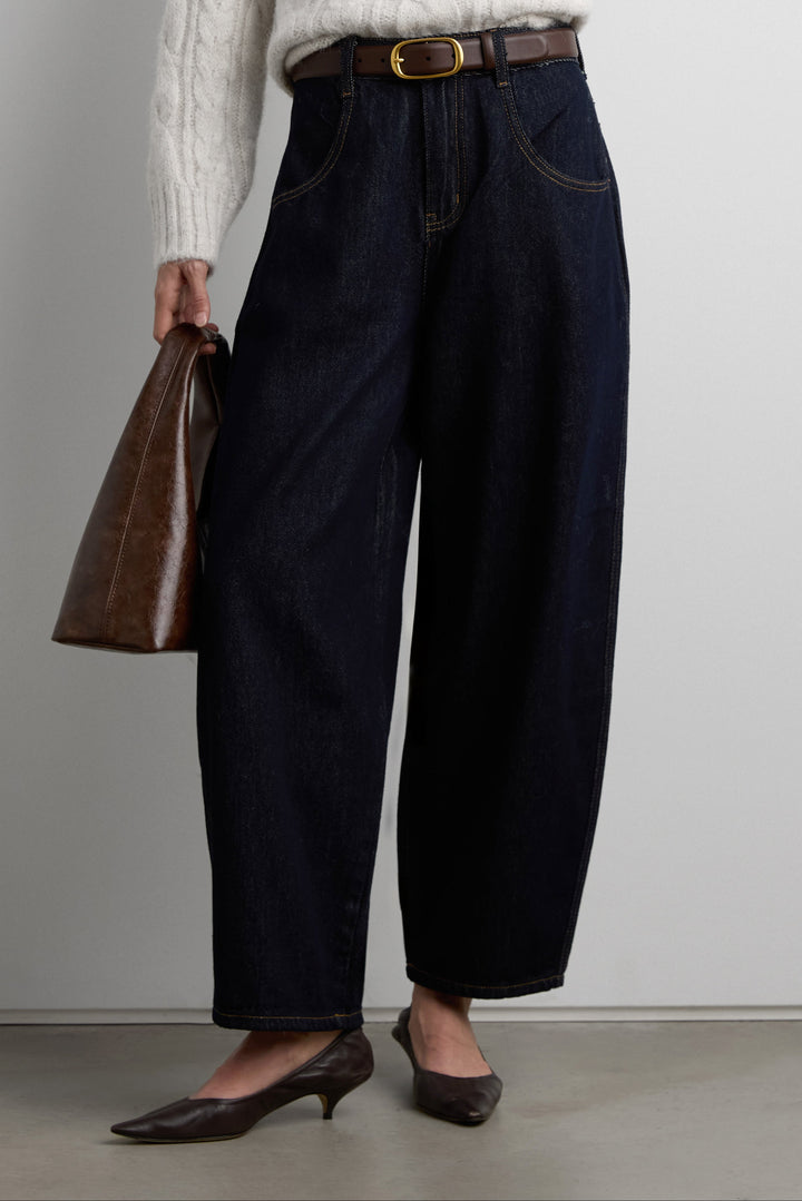 CROPPED HIGH-RISE BARREL LEG DARK BLUE WASH JEAN in DARK BLUE — alternate angle