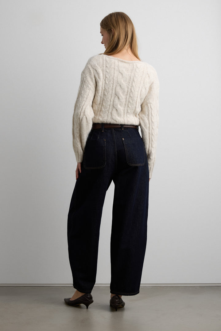 CROPPED HIGH-RISE BARREL LEG DARK BLUE WASH JEAN in DARK BLUE — alternate angle