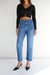 Tapered jean with elasticated waist in medium wash — main image
