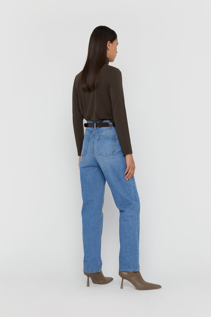 HIGH WAISTED TAPERED JEANS in Medium Light Wash — alternate angle
