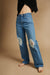 Straight leg distressed jean in vintage blue — main image