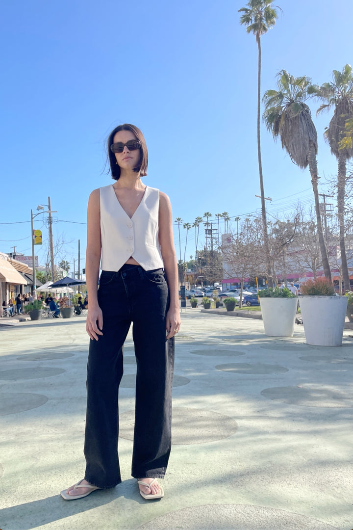 BLACK CROSSFRONT STRAIGHT LEG JEAN in Washed Black — alternate angle