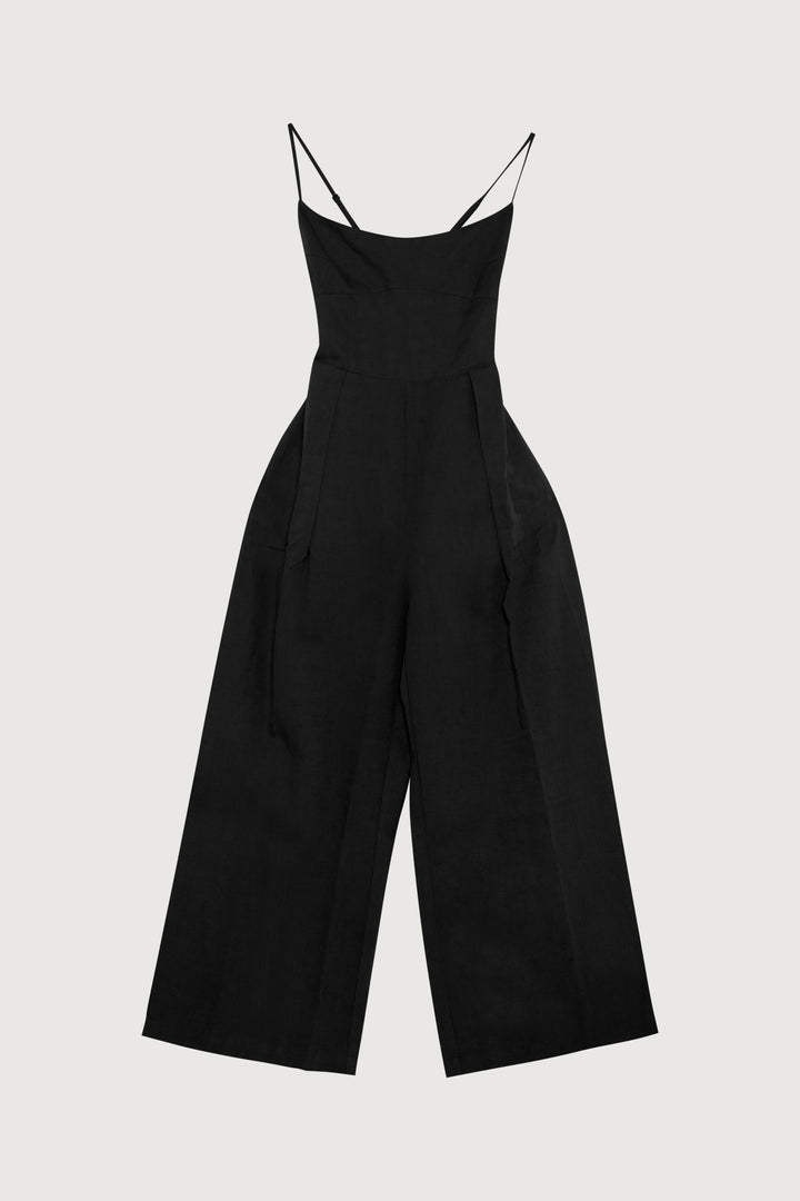 LINEN BLEND JUMPSUIT in Black — alternate angle
